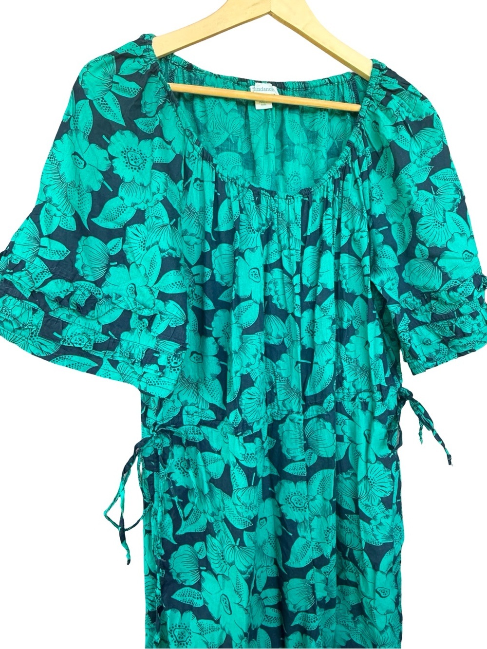 Sundance Floral Cotton Jumpsuit Petite Medium PM Blue Green Blue Pockets Boho - Picture 6 of 12